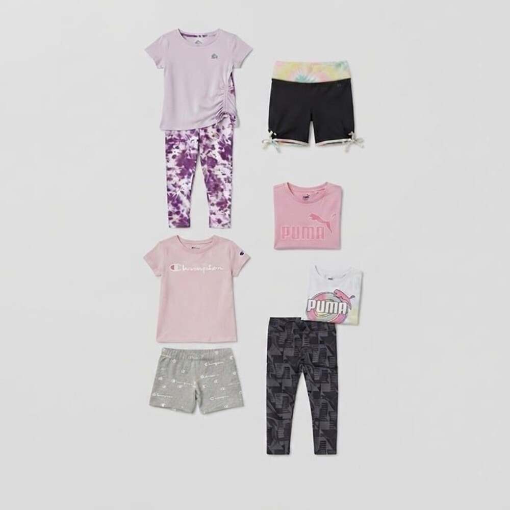 Girls 6-7 Bundle of 2 shorts, 2 pants, 3 shirts, PUMA, CHAMPION,REEBOK